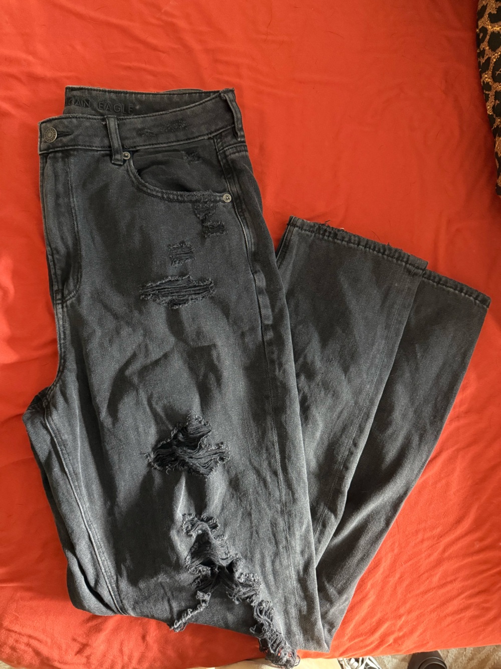 American Eagle Outfitters Black Distressed Wide Leg Jeans